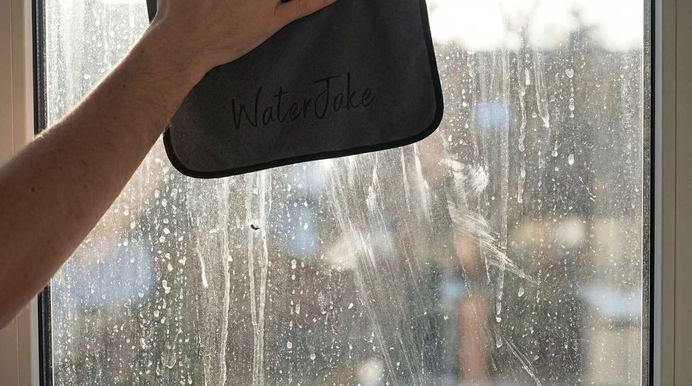 Schlieren und Streifen auf Fensterglas – WaterJake Fresh Hardware Tuch beim Wischen
